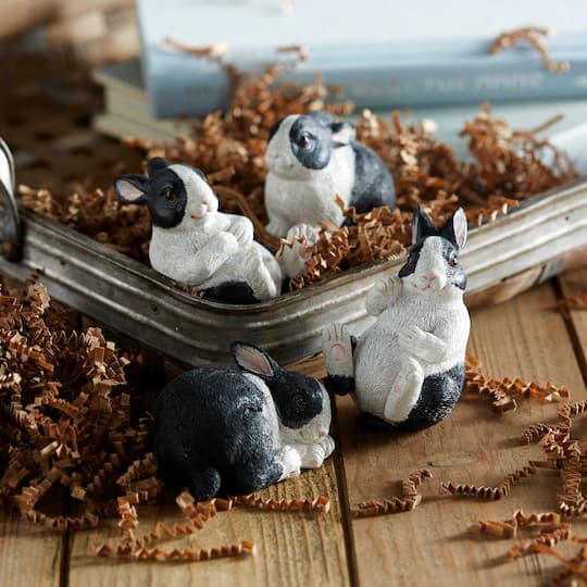 Black & White Playful Rabbit Figurine, 16ct.
